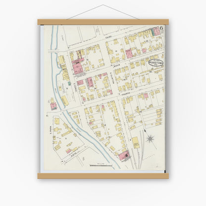 Old map wall art mockup — magnetic wood frame on white wall — Sanborn Fire Insurance Map from Middletown, Butler County, Ohio (1895), Sheet #0006