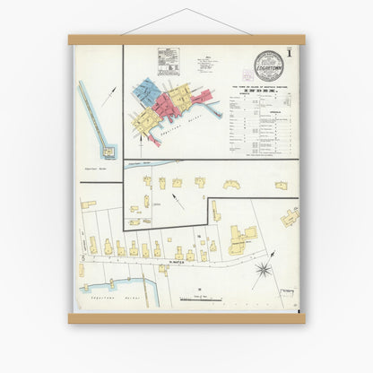 Old map wall art mockup — magnetic wood frame on white wall — Sanborn Fire Insurance Map from Edgartown, Dukes County, Massachusetts (1904) - Complete Map Set