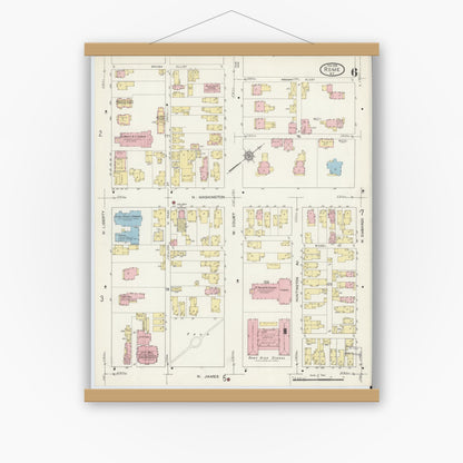 Old map wall art mockup — magnetic wood frame on white wall — Sanborn Fire Insurance Map from Rome, Oneida County, New York (1914), Sheet #0006
