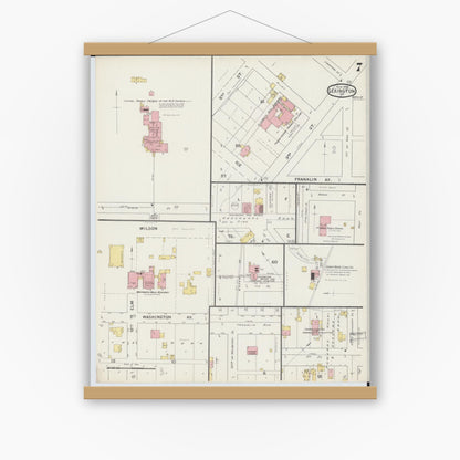 Old map wall art mockup — magnetic wood frame on white wall — Sanborn Fire Insurance Map from Lexington, Lafayette County, Missouri (1894), Sheet #0007