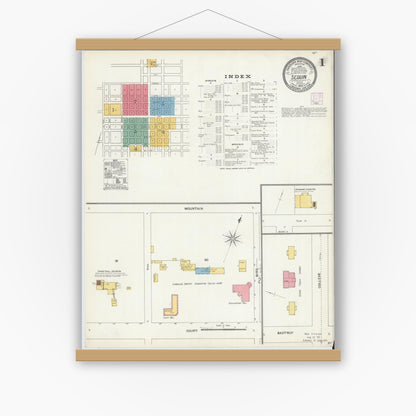 Old map wall art mockup — magnetic wood frame on white wall — Sanborn Fire Insurance Map from Seguin, Guadalupe County, Texas (1906) - Complete Map Set