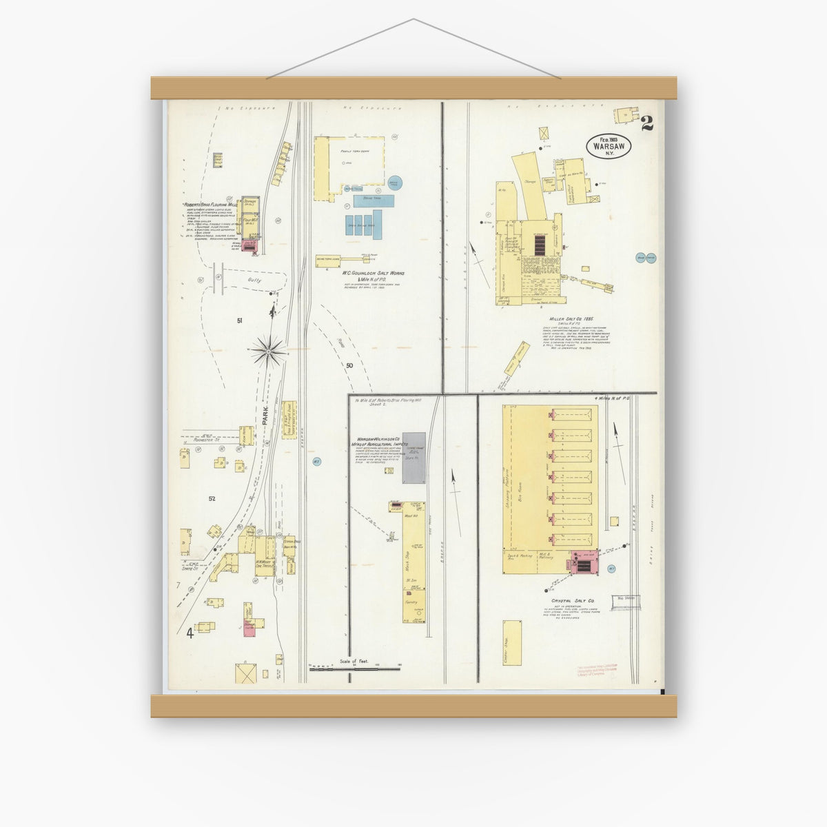 Old map wall art mockup — magnetic wood frame on white wall — Sanborn Fire Insurance Map from Warsaw, Wyoming County, New York (1903), Sheet #0002