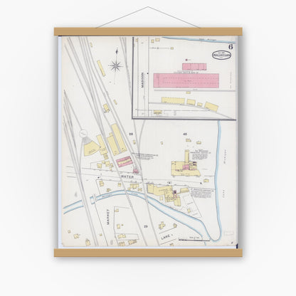 Old map wall art mockup — magnetic wood frame on white wall — Sanborn Fire Insurance Map from Waukegan, Lake County, Illinois (1894), Sheet #0006