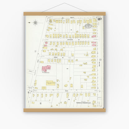 Old map wall art mockup — magnetic wood frame on white wall — Sanborn Fire Insurance Map from Geneva, Ontario County, New York (1909), Sheet #0020