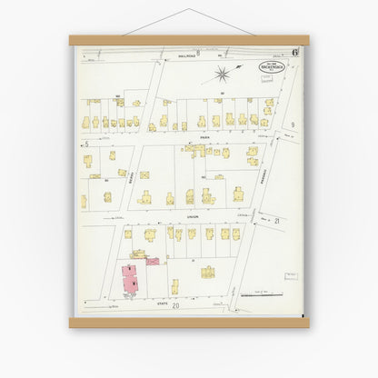 Old map wall art mockup — magnetic wood frame on white wall — Sanborn Fire Insurance Map from Hackensack, Bergen County, New Jersey (1908), Sheet #0006