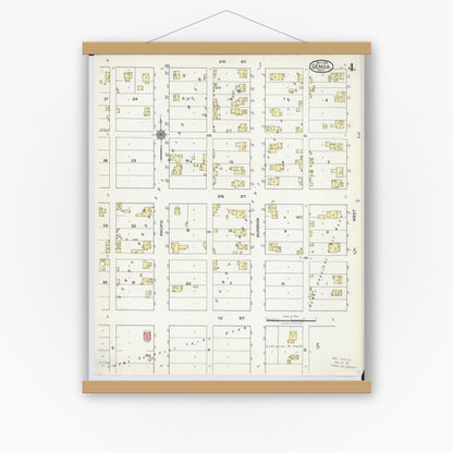 Old map wall art mockup — magnetic wood frame on white wall — Sanborn Fire Insurance Map from Genoa, Ottawa County, Ohio (1920), Sheet #0004