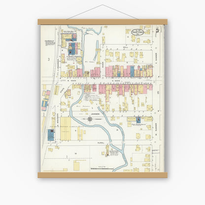 Old map wall art mockup — magnetic wood frame on white wall — Sanborn Fire Insurance Map from Hartford, Washington County, Wisconsin (1913), Sheet #0005