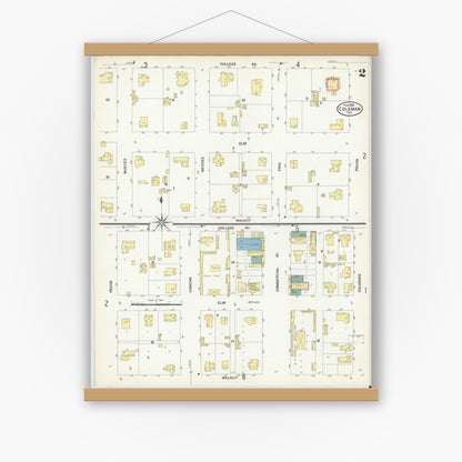 Old map wall art mockup — magnetic wood frame on white wall — Sanborn Fire Insurance Map from Coleman, Coleman County, Texas (1909), Sheet #0002