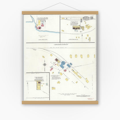 Old map wall art mockup — magnetic wood frame on white wall — Sanborn Fire Insurance Map from Herrin, Williamson County, Illinois (1922), Sheet #0021
