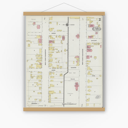 Old map wall art mockup — magnetic wood frame on white wall — Sanborn Fire Insurance Map from Williamsburg, Independent Cities, Virginia (1910), Sheet #0002