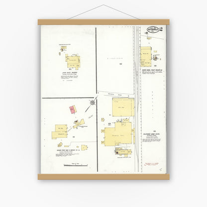 Old map wall art mockup — magnetic wood frame on white wall — Sanborn Fire Insurance Map from Geyserville, Sonoma County, California (1911), Sheet #0002