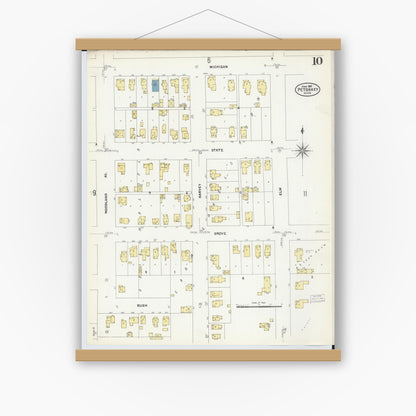 Old map wall art mockup — magnetic wood frame on white wall — Sanborn Fire Insurance Map from Petoskey, Emmet County, Michigan (1907), Sheet #0010