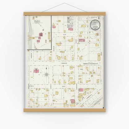 Old map wall art mockup — magnetic wood frame on white wall — Sanborn Fire Insurance Map from Catlin, Vermilion County, Illinois (1899) - Complete Map Set