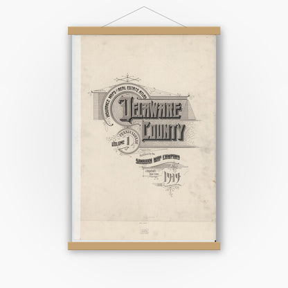Old map wall art mockup — magnetic wood frame on white wall — Sanborn Fire Insurance Map from Delaware Co., Delaware County, Pennsylvania (1925), Sheet #0001