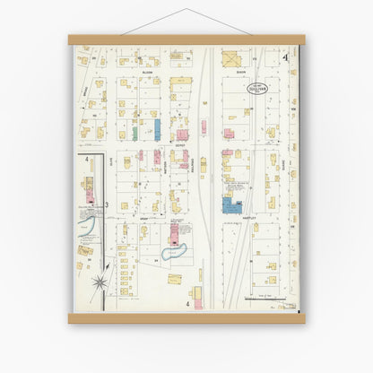 Old map wall art mockup — magnetic wood frame on white wall — Sanborn Fire Insurance Map from Sullivan, Sullivan County, Indiana (1907), Sheet #0004