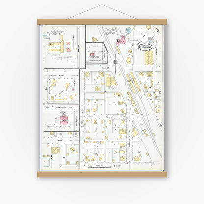 Old map wall art mockup — magnetic wood frame on white wall — Sanborn Fire Insurance Map from Mcleansboro, Hamilton County, Illinois (1910), Sheet #0005