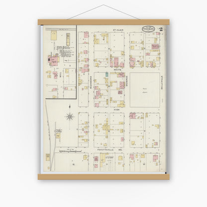 Old map wall art mockup — magnetic wood frame on white wall — Sanborn Fire Insurance Map from Freeburg, Saint Clair County, Illinois (1894), Sheet #0002
