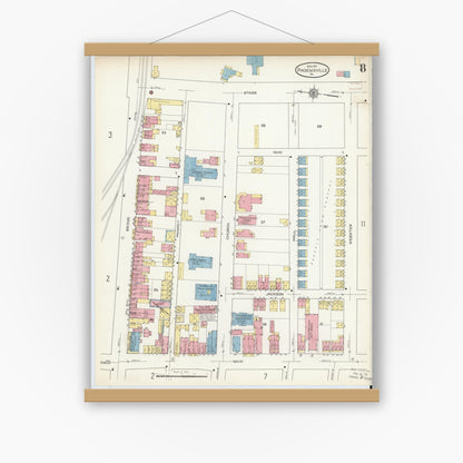 Old map wall art mockup — magnetic wood frame on white wall — Sanborn Fire Insurance Map from Phoenixville, Chester County, Pennsylvania (1913), Sheet #0008