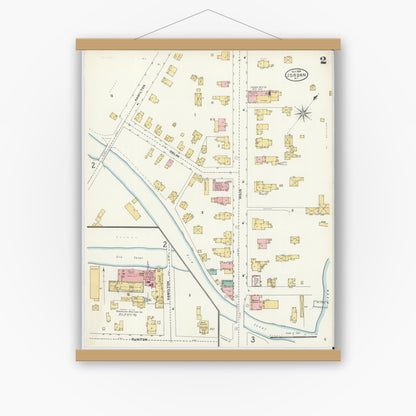 Old map wall art mockup — magnetic wood frame on white wall — Sanborn Fire Insurance Map from Jordan, Onondaga County, New York (1904), Sheet #0002
