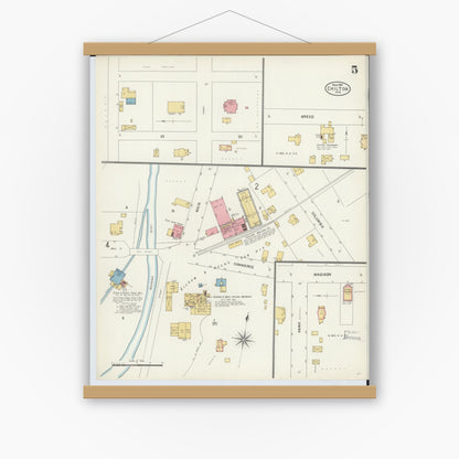 Old map wall art mockup — magnetic wood frame on white wall — Sanborn Fire Insurance Map from Chilton, Calumet County, Wisconsin (1904), Sheet #0005