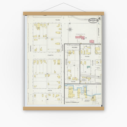 Old map wall art mockup — magnetic wood frame on white wall — Sanborn Fire Insurance Map from Port Clinton, Ottawa County, Ohio (1893), Sheet #0004
