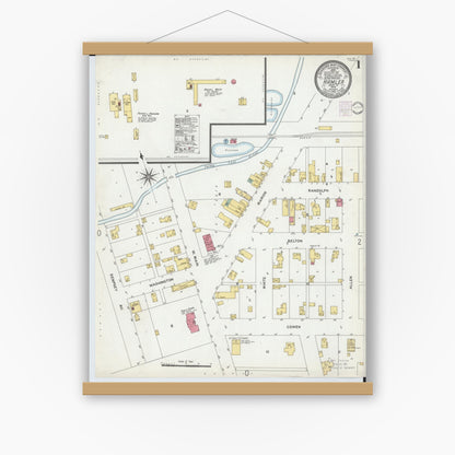 Old map wall art mockup — magnetic wood frame on white wall — Sanborn Fire Insurance Map from Hamler, Henry County, Ohio (1901), Sheet #0001