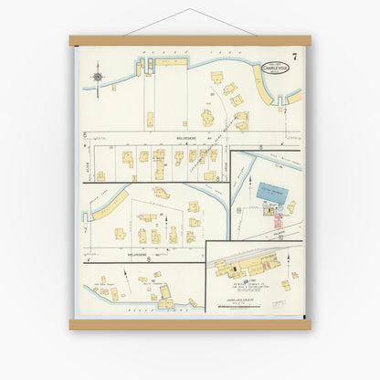Old map wall art mockup — magnetic wood frame on white wall — Sanborn Fire Insurance Map from Charlevoix, Charlevoix County, Michigan (1917), Sheet #0007