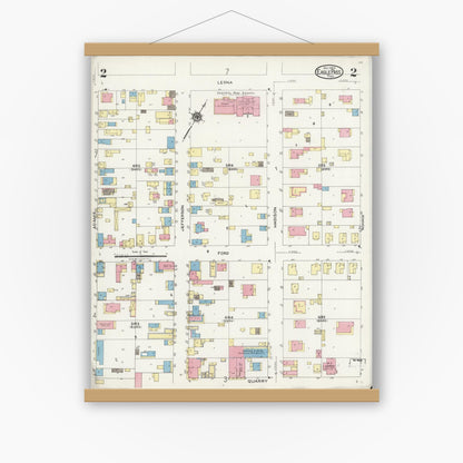 Old map wall art mockup — magnetic wood frame on white wall — Sanborn Fire Insurance Map from Eagle Pass, Maverick County, Texas (1924), Sheet #0002