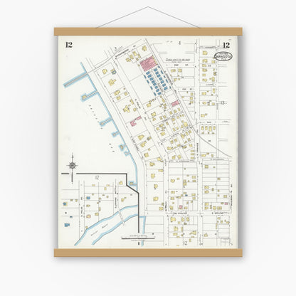 Old map wall art mockup — magnetic wood frame on white wall — Sanborn Fire Insurance Map from Sarasota, Sarasota County, Florida (1925), Sheet #0012