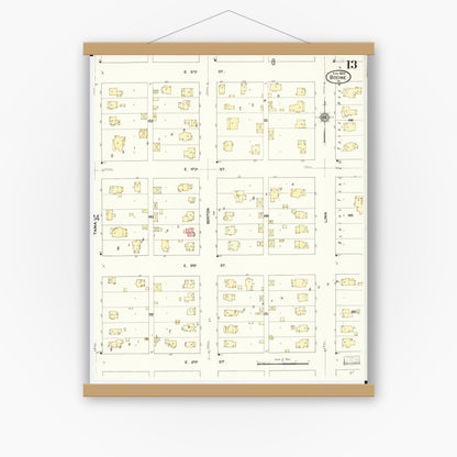 Old map wall art mockup — magnetic wood frame on white wall — Sanborn Fire Insurance Map from Boone, Boone County, Iowa (1909), Sheet #0013