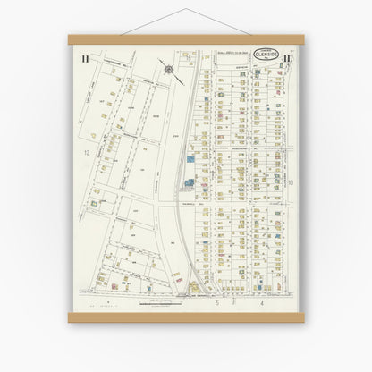 Old map wall art mockup — magnetic wood frame on white wall — Sanborn Fire Insurance Map from Glenside, Montgomery County, Pennsylvania (1925), Sheet #0011