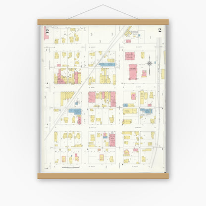 Old map wall art mockup — magnetic wood frame on white wall — Sanborn Fire Insurance Map from Cold Water, Mercer County, Ohio (1933), Sheet #0002