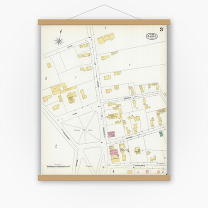 Old map wall art mockup — magnetic wood frame on white wall — Sanborn Fire Insurance Map from Barre, Worcester County, Massachusetts (1905), Sheet #0003
