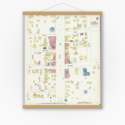 Old map wall art mockup — magnetic wood frame on white wall — Sanborn Fire Insurance Map from Greene, Chenango County, New York (1903), Sheet #0002