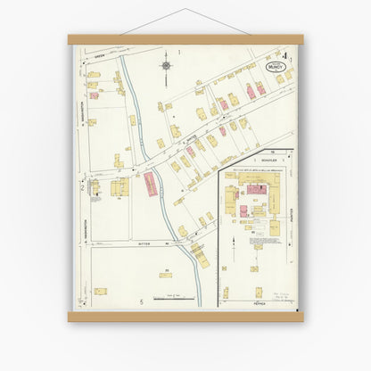 Old map wall art mockup — magnetic wood frame on white wall — Sanborn Fire Insurance Map from Muncy, Lycoming County, Pennsylvania (1916), Sheet #0004