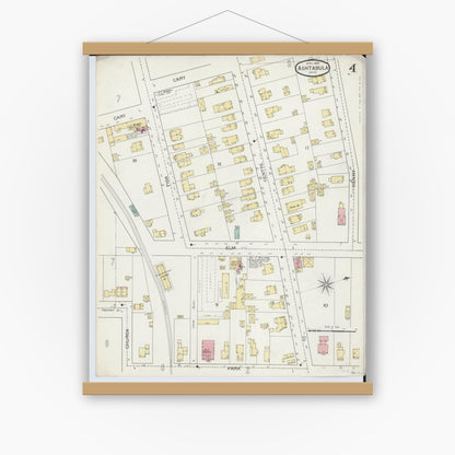 Old map wall art mockup — magnetic wood frame on white wall — Sanborn Fire Insurance Map from Ashtabula, Ashtabula County, Ohio (1893), Sheet #0004