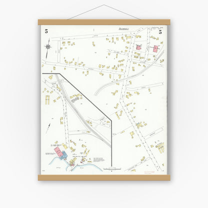 Old map wall art mockup — magnetic wood frame on white wall — Sanborn Fire Insurance Map from Templeton, Worcester County, Massachusetts (1934), Sheet #0005