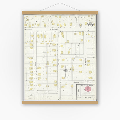 Old map wall art mockup — magnetic wood frame on white wall — Sanborn Fire Insurance Map from Marion, Williamson County, Illinois (1913), Sheet #0004