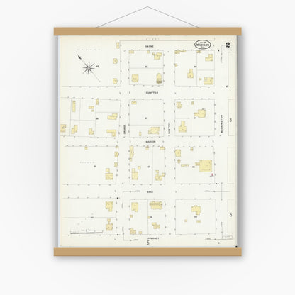 Old map wall art mockup — magnetic wood frame on white wall — Sanborn Fire Insurance Map from Madison, Madison County, Florida (1909), Sheet #0002