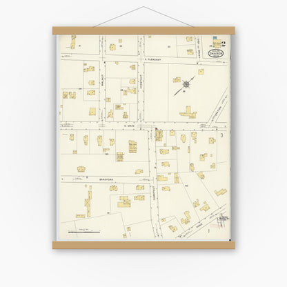 Old map wall art mockup — magnetic wood frame on white wall — Sanborn Fire Insurance Map from Sharon, Norfolk County, Massachusetts (1916), Sheet #0002