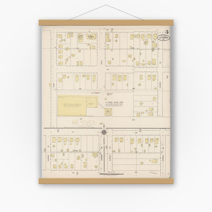 Old map wall art mockup — magnetic wood frame on white wall — Sanborn Fire Insurance Map from La Habra, Orange County, California (1920), Sheet #0003