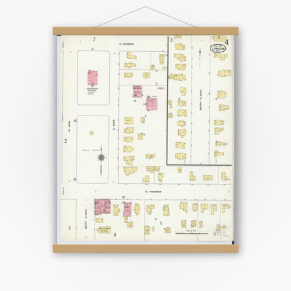 Old map wall art mockup — magnetic wood frame on white wall — Sanborn Fire Insurance Map from Chardon, Geauga County, Ohio (1911), Sheet #0004