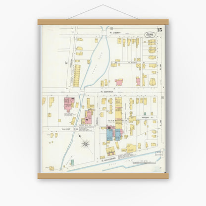 Old map wall art mockup — magnetic wood frame on white wall — Sanborn Fire Insurance Map from Rome, Oneida County, New York (1904), Sheet #0015