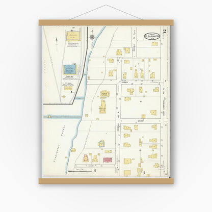 Old map wall art mockup — magnetic wood frame on white wall — Sanborn Fire Insurance Map from Clearwater, Pinellas County, Florida (1917), Sheet #0002