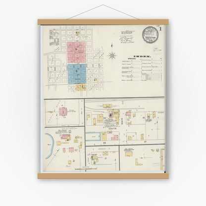 Old map wall art mockup — magnetic wood frame on white wall — Sanborn Fire Insurance Map from Trenton, Clinton County, Illinois (1893), Sheet #0001