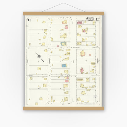 Old map wall art mockup — magnetic wood frame on white wall — Sanborn Fire Insurance Map from Wytheville, Wythe County, Virginia (1926), Sheet #0011