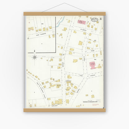 Old map wall art mockup — magnetic wood frame on white wall — Sanborn Fire Insurance Map from Roslyn, Nassau County, New York (1908), Sheet #0004