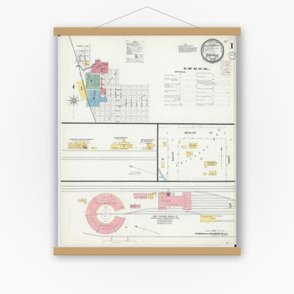 Old map wall art mockup — magnetic wood frame on white wall — Sanborn Fire Insurance Map from Barnesville, Clay County, Minnesota (1899) - Complete Map Set