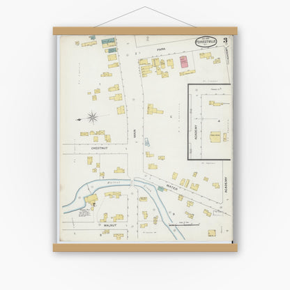 Old map wall art mockup — magnetic wood frame on white wall — Sanborn Fire Insurance Map from Forestville, Chautauqua County, New York (1893), Sheet #0003