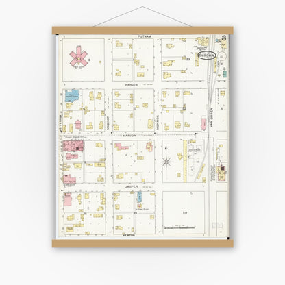Old map wall art mockup — magnetic wood frame on white wall — Sanborn Fire Insurance Map from Eldora, Hardin County, Iowa (1893), Sheet #0003